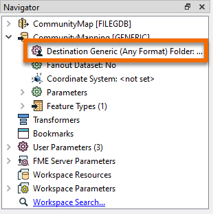 Destination Generic (Any Format) Folder parameter in the Navigator